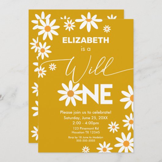 Invitación Boho Daisies Wild One Birthday Party in Einladung (Vorne/Hinten)