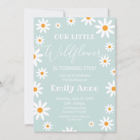 Invitación Boho Daisies Wildflower Birthday party Einladung (Vorderseite)