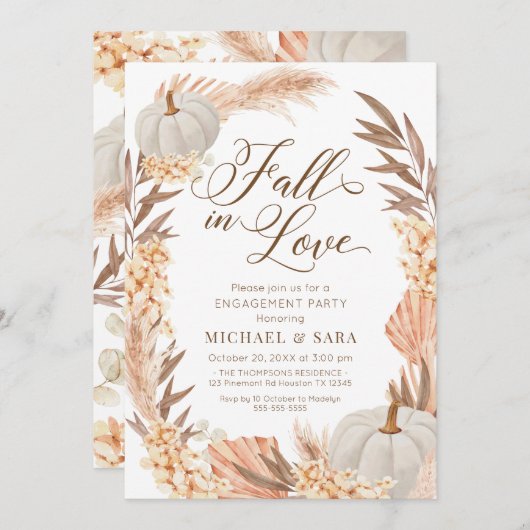 Invitación Boho Pampas Pumpkin White Fall Engageme Einladung (Vorne/Hinten)