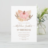 Invitación Boho Pink Pampas Grass Pumpkin Birthday Einladung (Stehend Vorderseite)