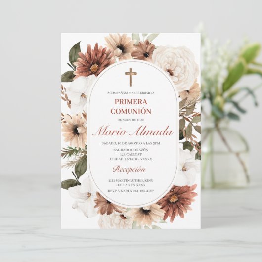 Invitación boho primera comunión einladung (Stehend Vorderseite)