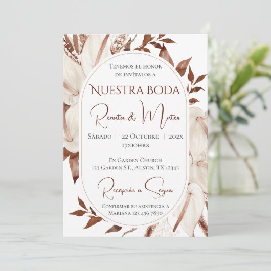 Invitación Boho Spanish Wedding Invitation Einladung (Stehend Vorderseite)