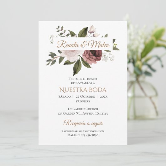 Invitación Boho Spanish Wedding Invitation Einladung (Stehend Vorderseite)