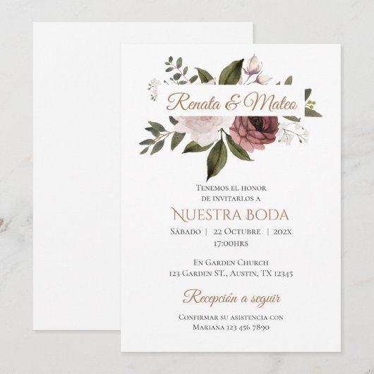 Invitación Boho Spanish Wedding Invitation Einladung (Vorne/Hinten)