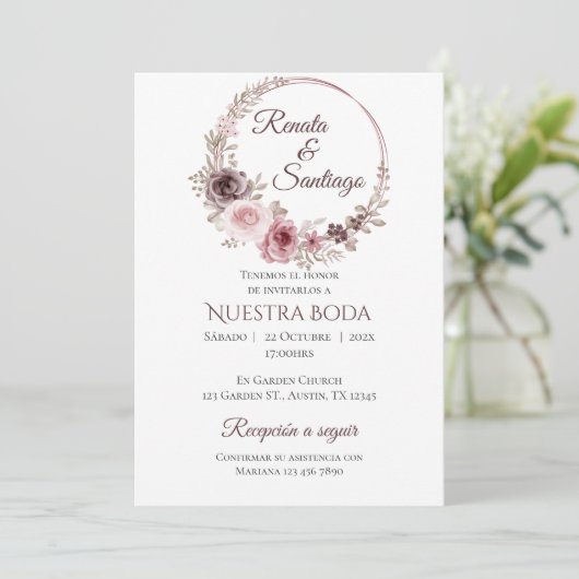 Invitación Boho Spanish Wedding Invitation Einladung (Stehend Vorderseite)