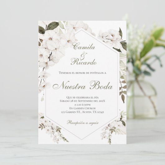Invitación Boho Spanish Wedding Invitation Einladung (Stehend Vorderseite)