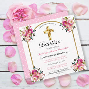 Invitación Bonita Del Bautismo De La Cruz del Oro Karte