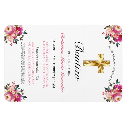 Invitación bonita del bautismo de la cruz del oro magnet (Horizontal)