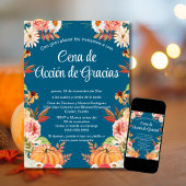 Invitación Cena de Acción de Gracias Azul Calabaza Einladung