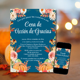 Invitación Cena de Acción de Gracias Azul Calabaza Einladung