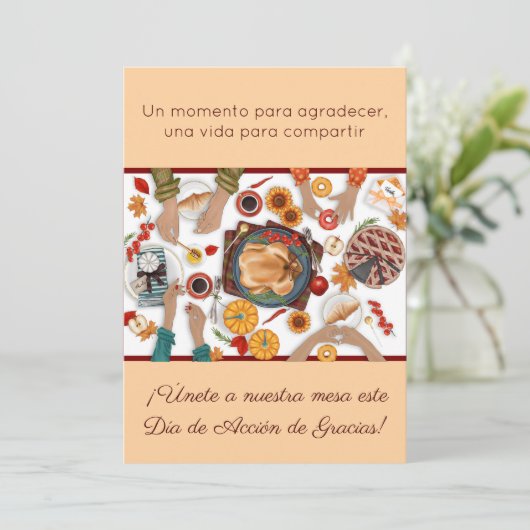 Invitación Cena de Acción de Gracias Mesa Familia Einladung (Stehend Vorderseite)