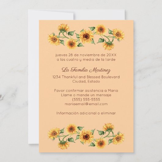 Invitación Cena de Acción de Gracias Mesa Familia Einladung (Rückseite)