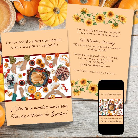 Invitación Cena de Acción de Gracias Mesa Familia Einladung