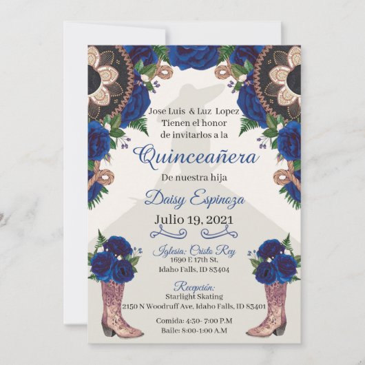 Invitación Charra Quinceanera Einladung, Royal bl. Einladung (Vorderseite)