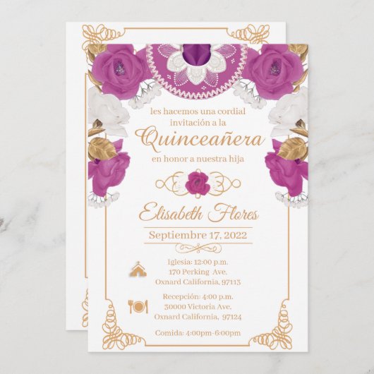 Invitacion Charro Invitation, Lila, Black and Gold Ankündigung (Vorne/Hinten)