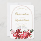 Invitación con flora roja para quinceañera einladung (Vorderseite)