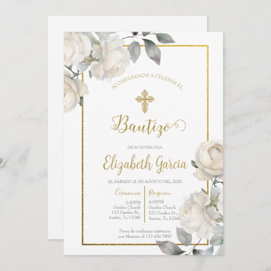 Invitación con ramo para bautismo einladung (Vorne/Hinten)