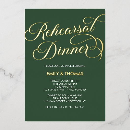 Invitación Con Relieve Metalizado Rehearsal dinner Folieneinladung (Vorderseite)