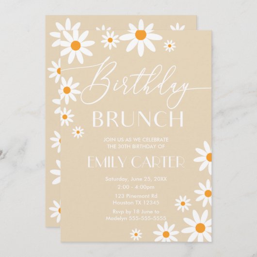 Invitación Daisies Birthday Brunch Party Invitatio Einladung (Vorne/Hinten)