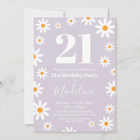 Invitación Daisies lilac Birthday Party Invitation Einladung (Vorderseite)