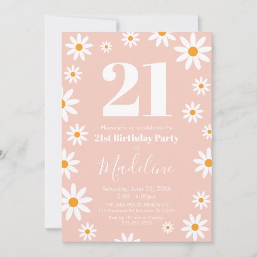 Invitación Daisies pink Birthday Party Invitation  Einladung (Vorderseite)