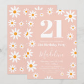 Invitación Daisies pink Birthday Party Invitation  Einladung (Vorne/Hinten)
