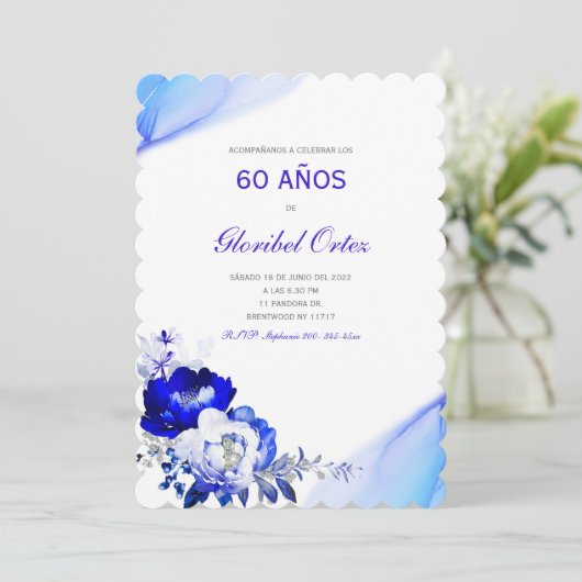 Invitación de 60 Años Mujer Einladung (Stehend Vorderseite)