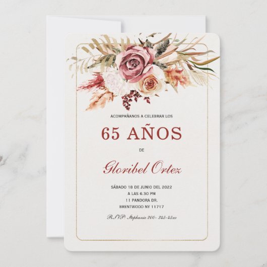 Invitación de 65 Años Mujer Einladung (Vorderseite)