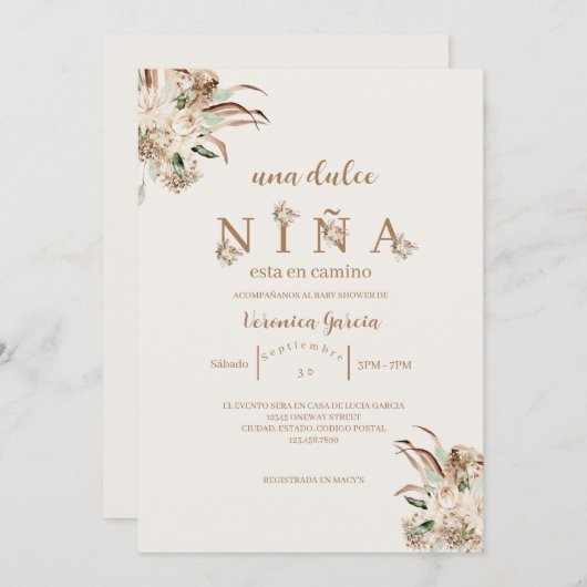 Invitacion de baby dusche color beige einladung (Vorne/Hinten)