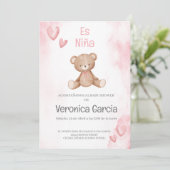 Invitacion de baby dusche para niña tema osito einladung (Stehend Vorderseite)
