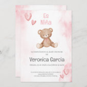 Invitacion de baby dusche para niña tema osito einladung (Vorne/Hinten)