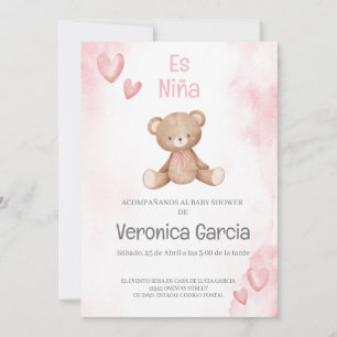 Invitacion de baby dusche para niña tema osito einladung