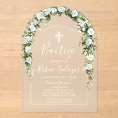 Invitación de bautismo acrílica con flores blancas acryleinladungen (Vorderseite)