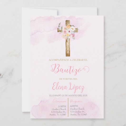 Invitación de bautismo blush pink einladung (Vorderseite)