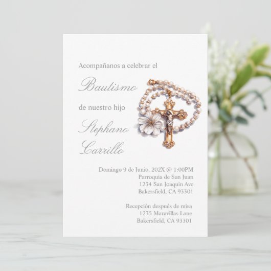 Invitación de bautismo con crucifijo einladung (Stehend Vorderseite)