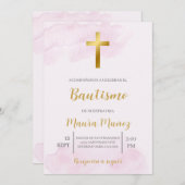 Invitación de bautismo de color de rosa einladung (Vorne/Hinten)