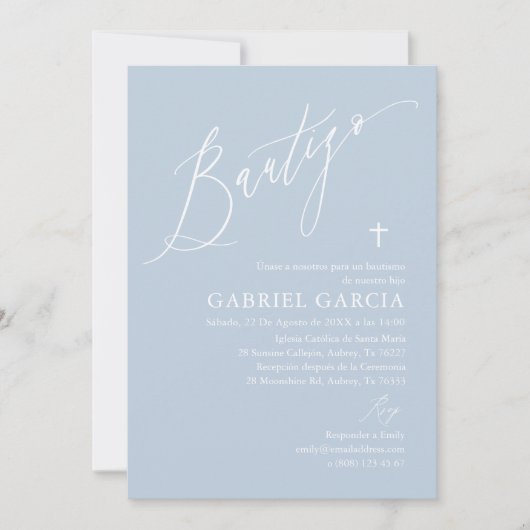 Invitación de bautismo de niño azul polvoriento einladung (Vorderseite)