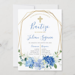 Invitación de bautismo floral azul en español einladung
