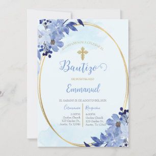 Invitación de bautismo floral azul en español einladung
