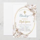 Invitación de bautismo floral blanca en español einladung (Vorne/Hinten)