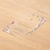 Invitación de bautismo floral rosa en español acryleinladungen (Ablage )