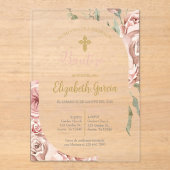 Invitación de bautismo floral rosa en español acryleinladungen (Vorderseite)