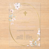 Invitación de bautismo floral rosa en español acryleinladungen (Vorderseite)