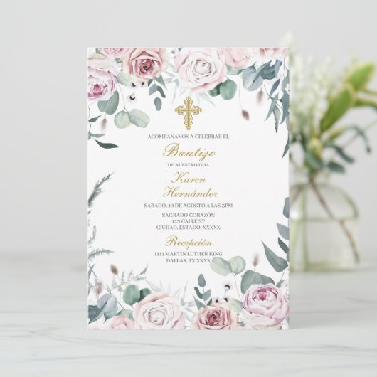 Invitación de bautismo para niña einladung (Stehend Vorderseite)