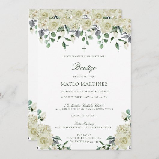 Invitación de Bautizo con Flores Taufe Einladung (Vorne/Hinten)