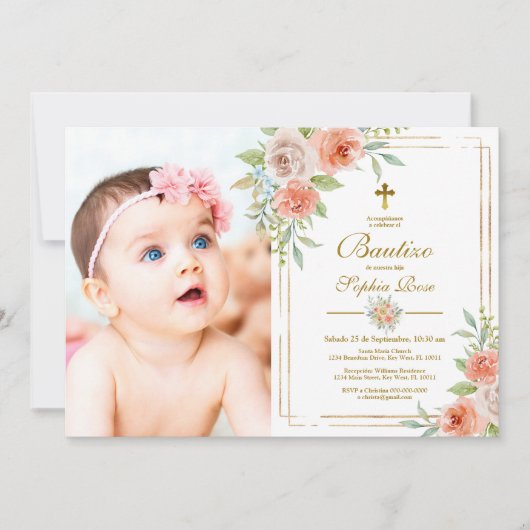 Invitación de Bautizo con Rosas de Jardín Einladung (Vorderseite)