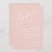 Invitación de bautizo de niña rosa polvorienta einladung (Vorne/Hinten)