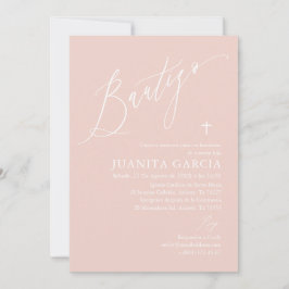 Invitación de bautizo de niña rosa polvorienta einladung