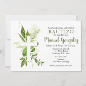 Invitación de Bautizo de Niño Verde con Cruz Einladung (Vorderseite)