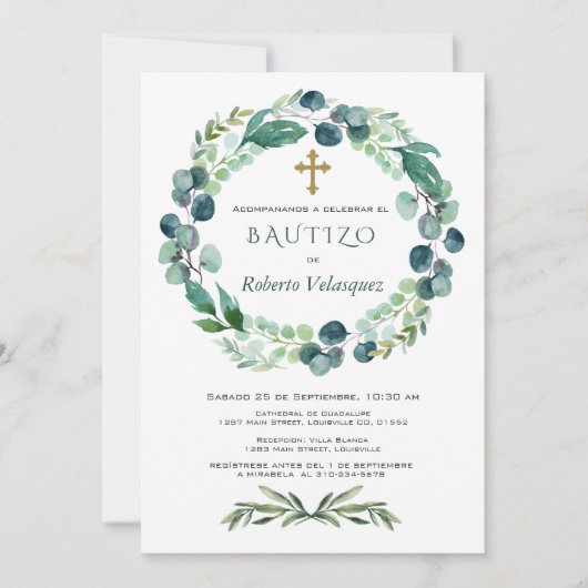 Invitacion De Bautizo Eukalyptus Spanish Invite Einladung (Vorderseite)